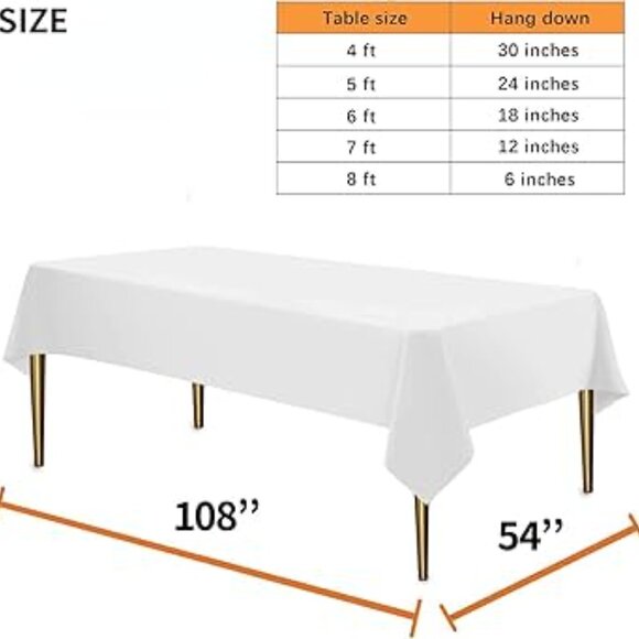 Set of 4 Brand New Large 54" x 108" Rectangular White Plastic Tablecloths! - Picture 7 of 16